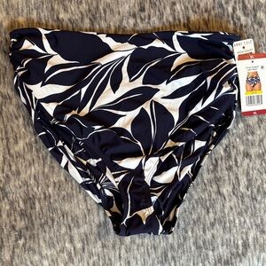 Anne Cole High Waist Bikini Bottom XL Navy White Tropical Print Convertible E150